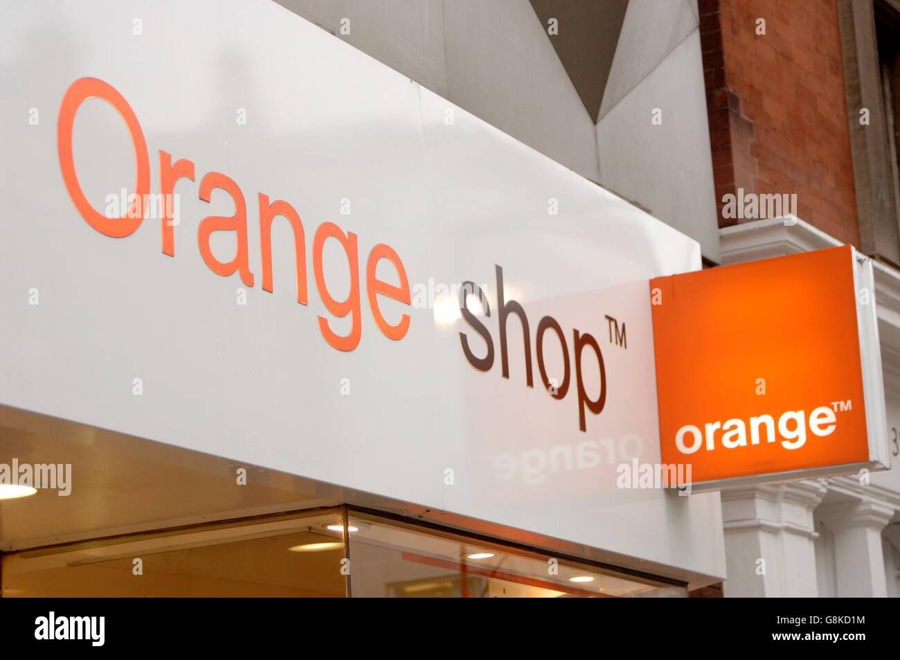 The orange mobile phone shop on oxford street hires stock photography
