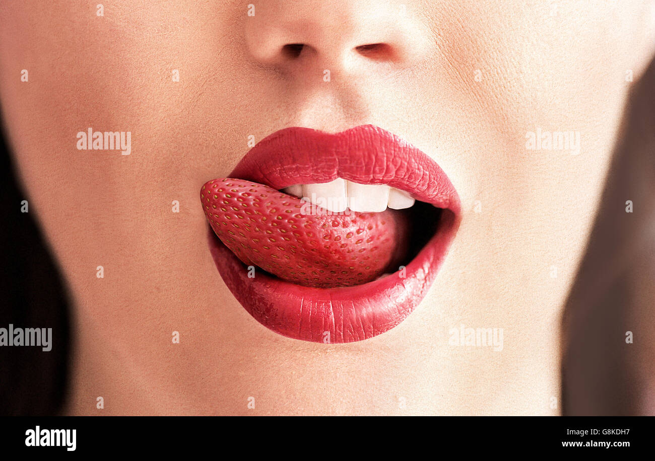 Conceptual image of a pure red strawberry tongue Stock Photo Alamy