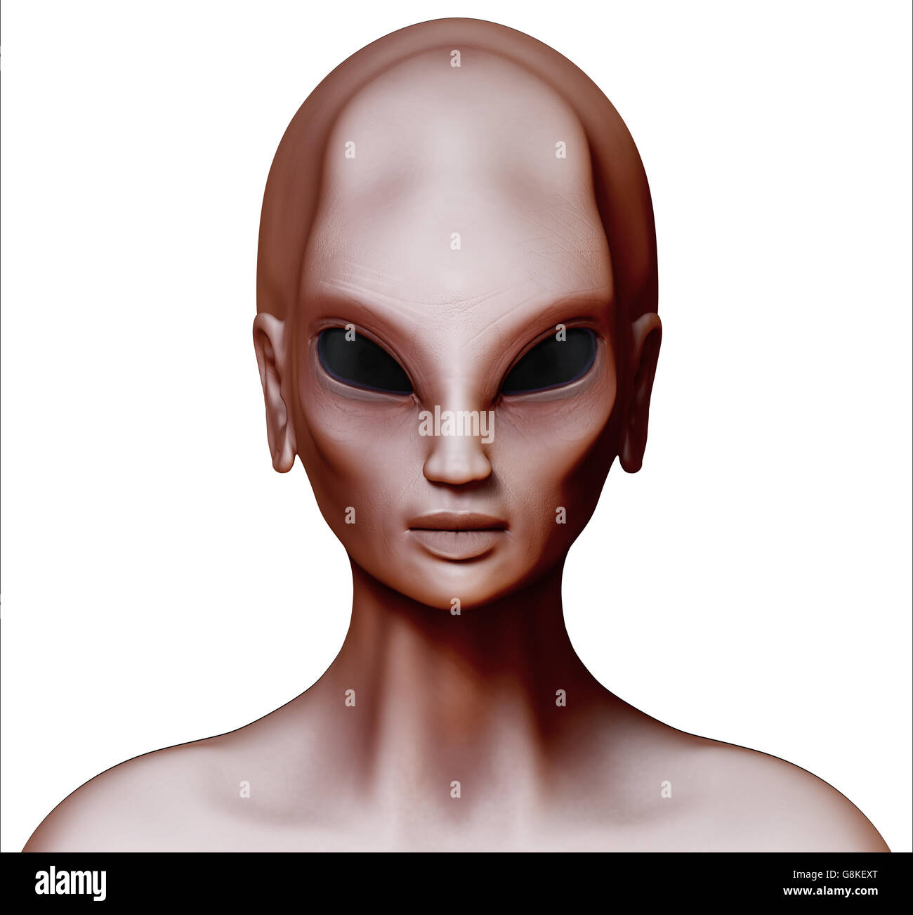 Hybrid alien woman facing forward isolated on white. Stock Photo