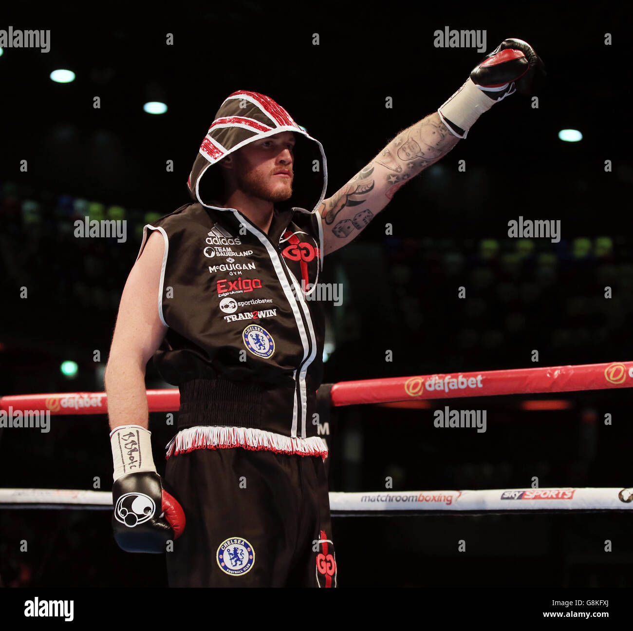 George Groves acknowledges the crowd before his International Super-Middleweight contest against Andrea Di Luisa at the Copper Box Arena, London. Stock Photo