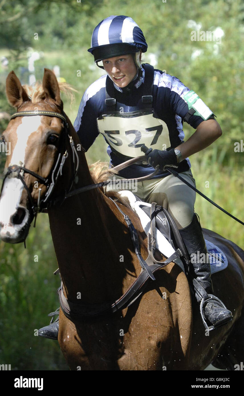 Zara Phillips riding Toytown during the cross country phase in an advanced section. Stock Photo