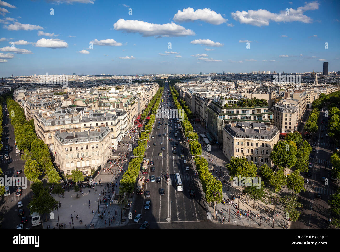 View down the Avenue des Champs Élysées from the top of the Arc De Triomphe  in Paris Stock Photo - Alamy