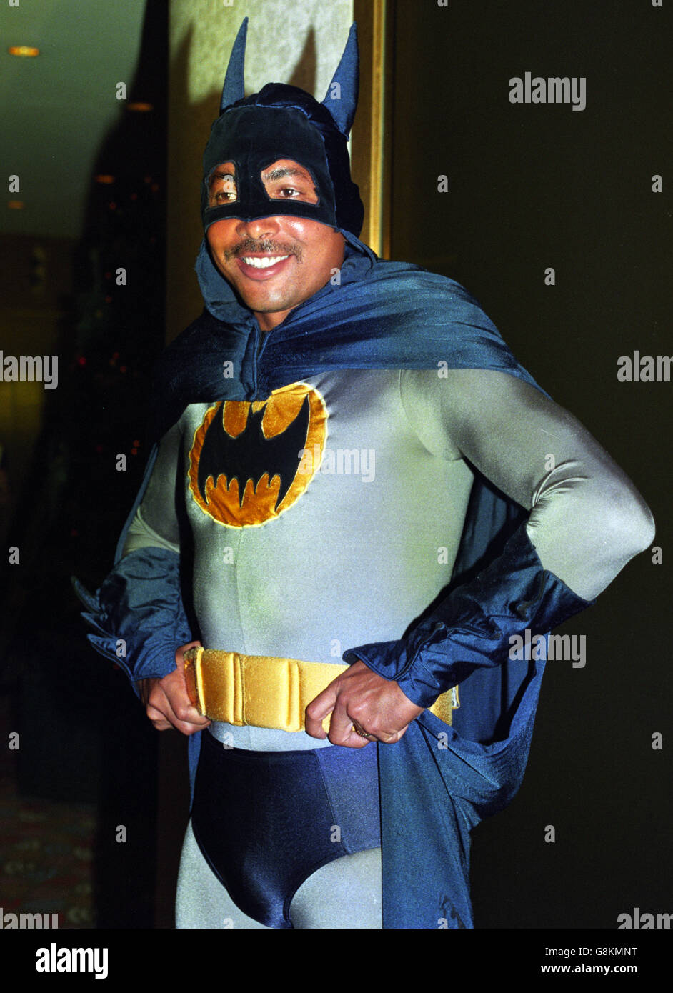 England bowler Phillip De Freitas wears the costume of batman, before the  start of the traditional fancy dress luncheon for the England cricket team  at their hotel Stock Photo - Alamy