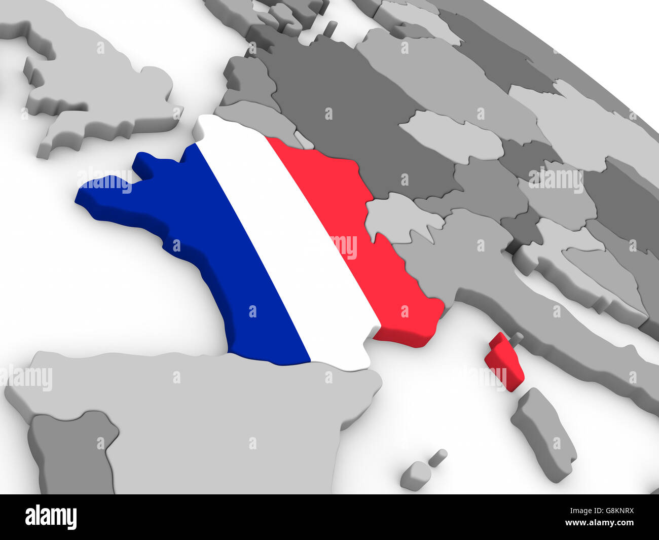 Map of France with embedded national flag. 3D illustration Stock Photo ...