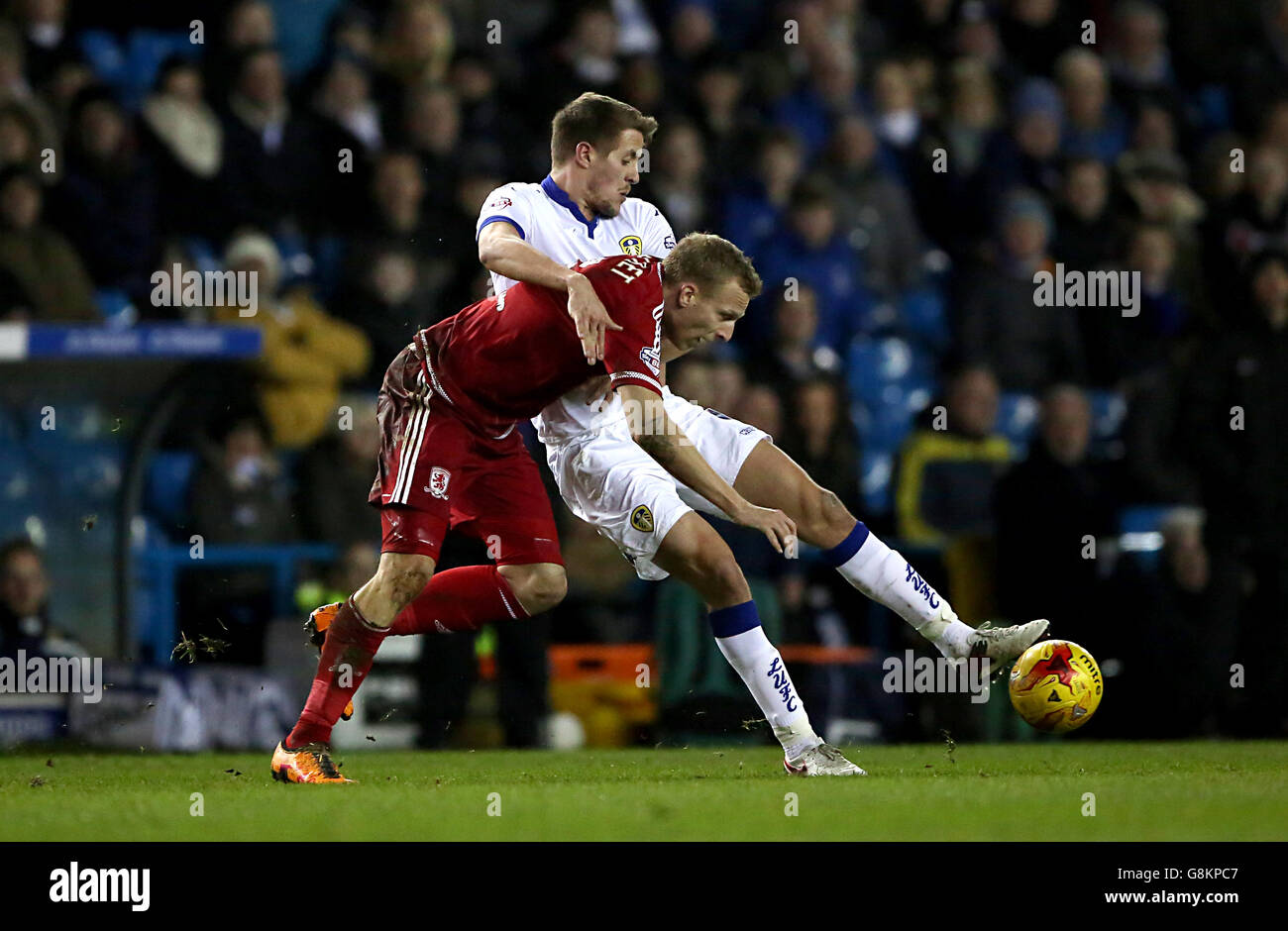 Middlesbrough's Ritchie De Laet and Leeds United's Scott Wootton battle ...