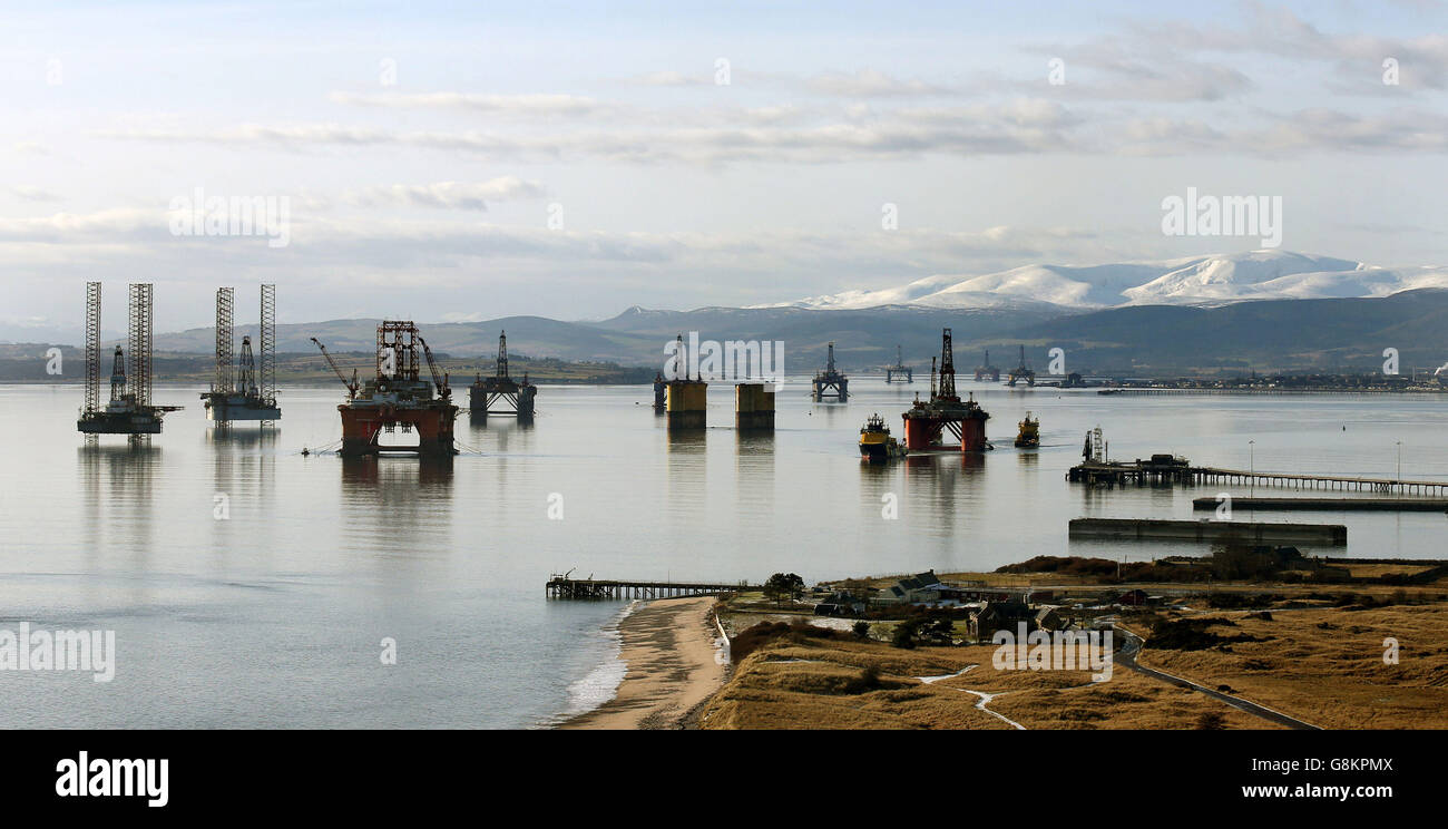 Oil rigs in Cromarty Firth Stock Photo