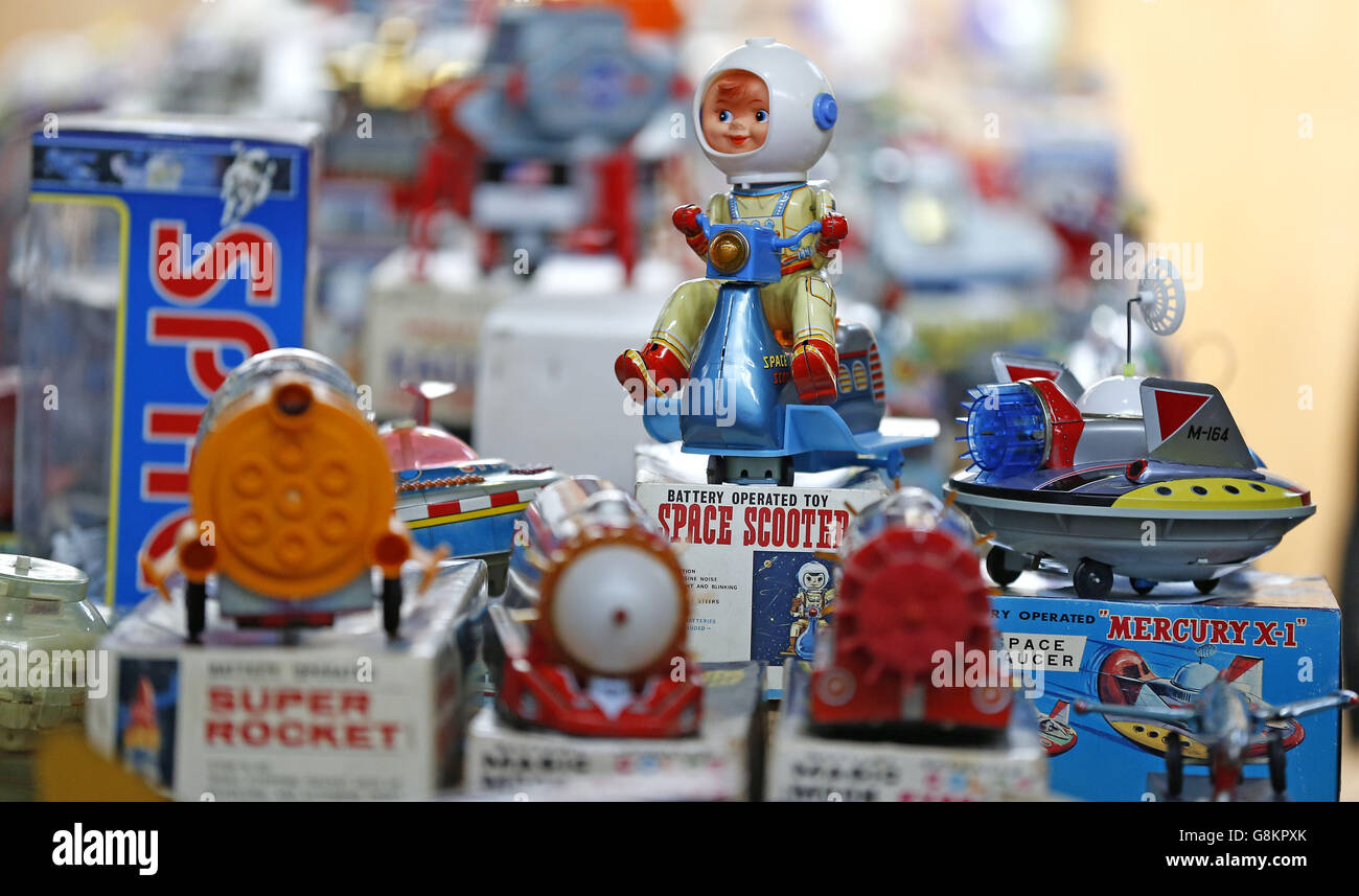 Some of the collection of robots and space toys, the majority of which are in superb condition and with original packaging, which will go under the hammer at Vectis Auctions on Tuesday March 15th. Stock Photo