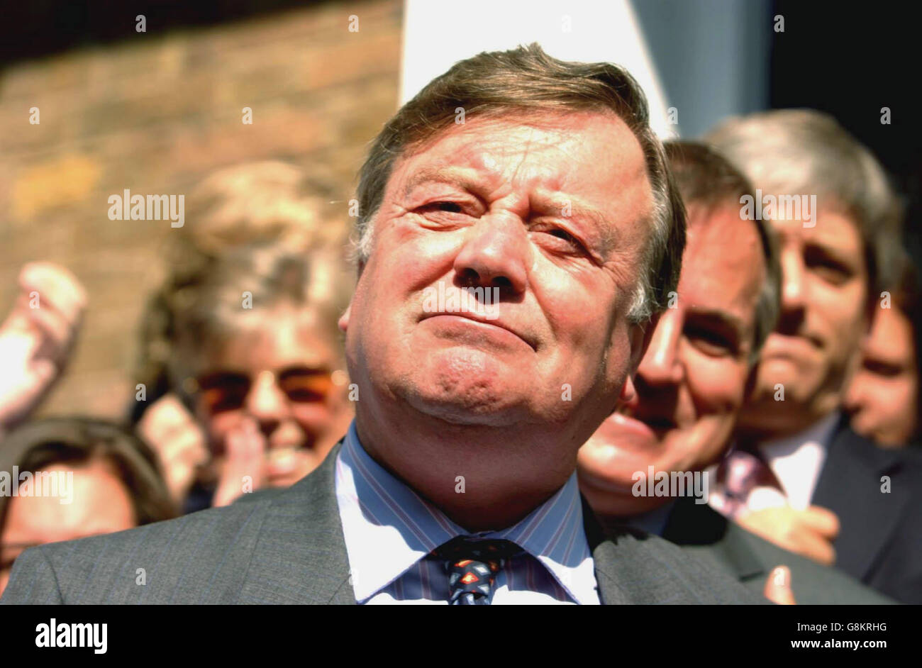 Conservative MP Ken Clarke receives the applause of his supporters as he stands on the steps of the St. Stephens Club, in London, Wednesday August 31, 2005, as the former Chancellor formerly announces his intention to enter the race for the Conservative party leadership contest. See PA Story POLITICS Tories. PRESS ASSOCIATION Photo. Photo credit should read: Chris Young/PA Stock Photo