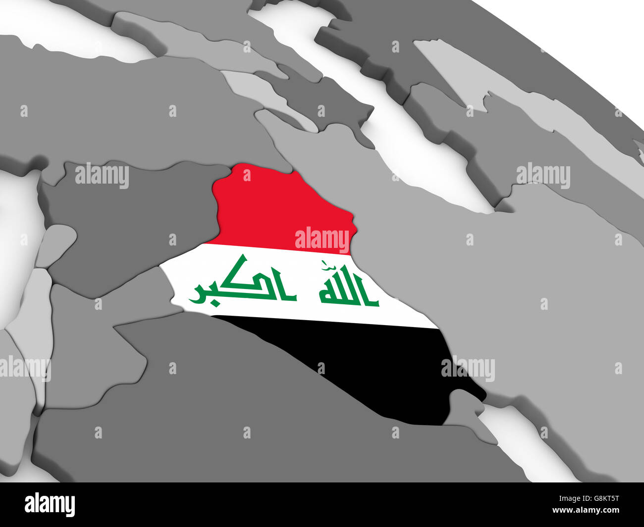 Map of Iraq with embedded national flag. 3D illustration Stock Photo