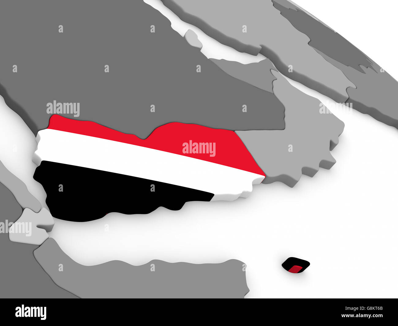 Map of Yemen with embedded national flag. 3D illustration Stock Photo ...
