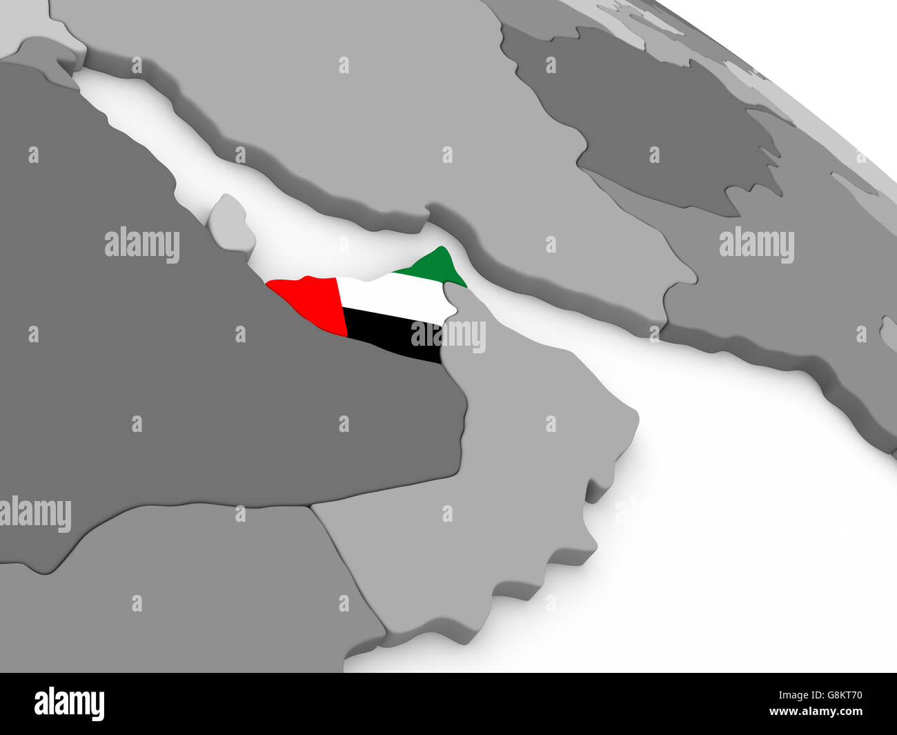 Map of United Arab Emirates with embedded national flag. 3D ...