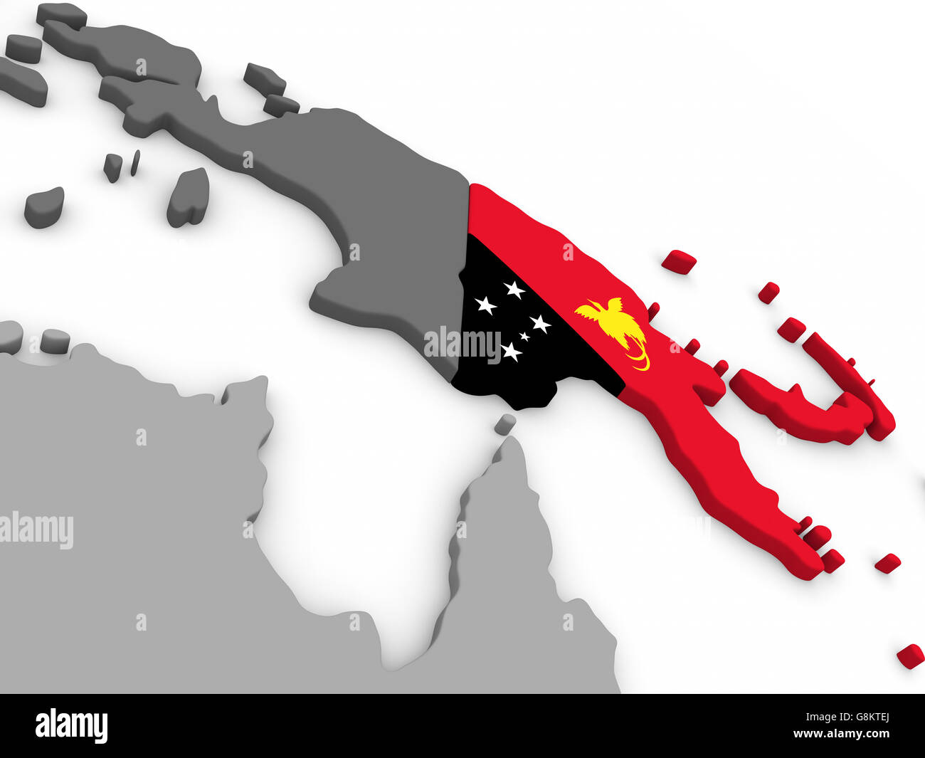 Map of Papua New Guinea with embedded national flag. 3D illustration Stock Photo