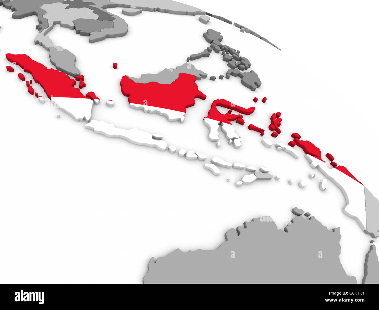 Map of Indonesia with embedded national flag. 3D illustration Stock Photo