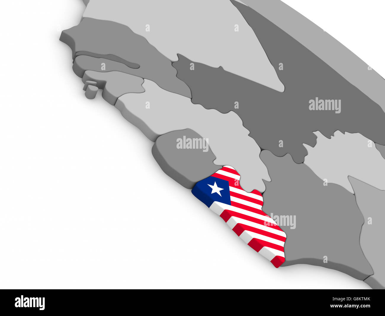 Map of Liberia with embedded national flag. 3D illustration Stock Photo ...