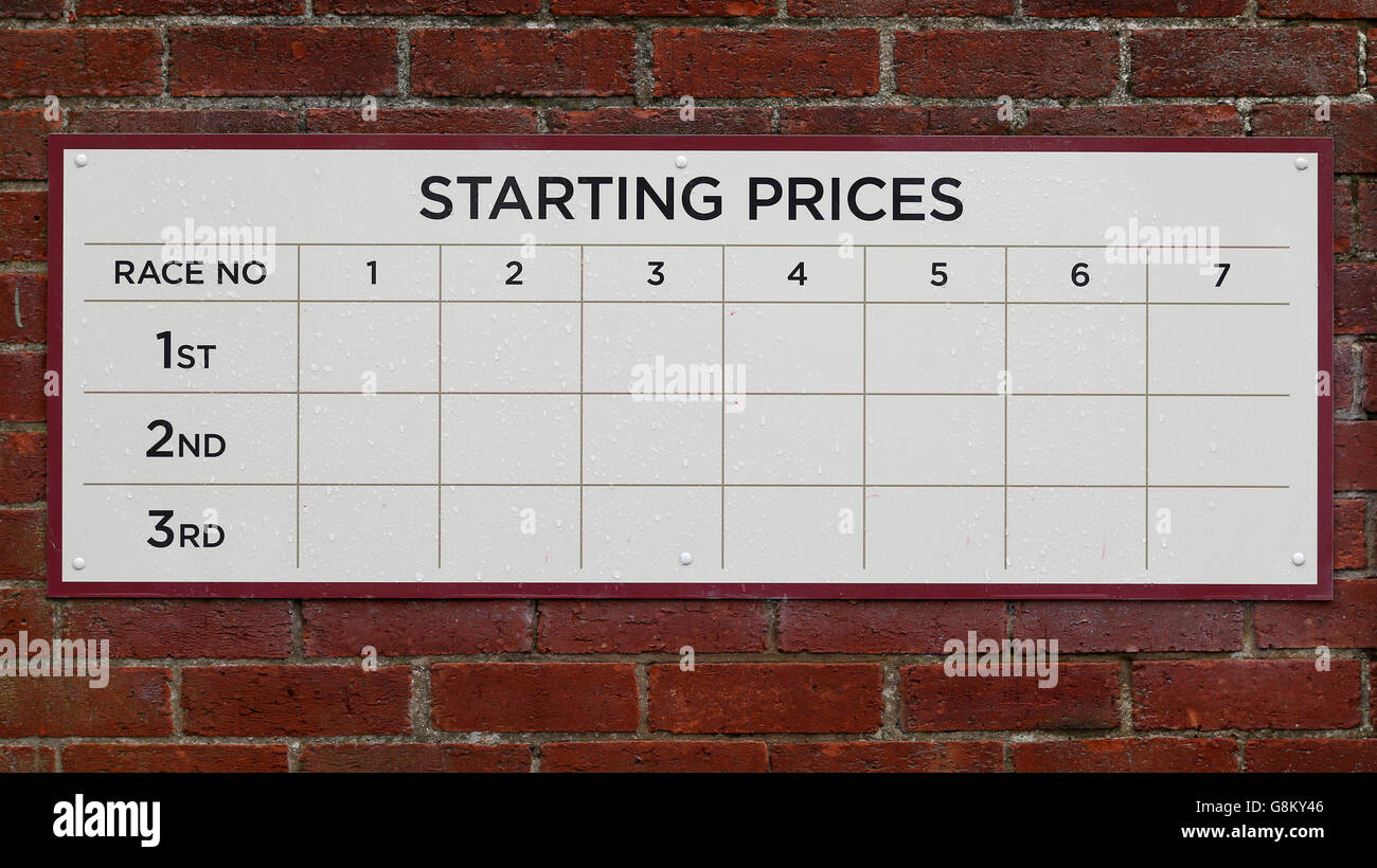 The starting prices board at Market Rasen racecourse Stock Photo