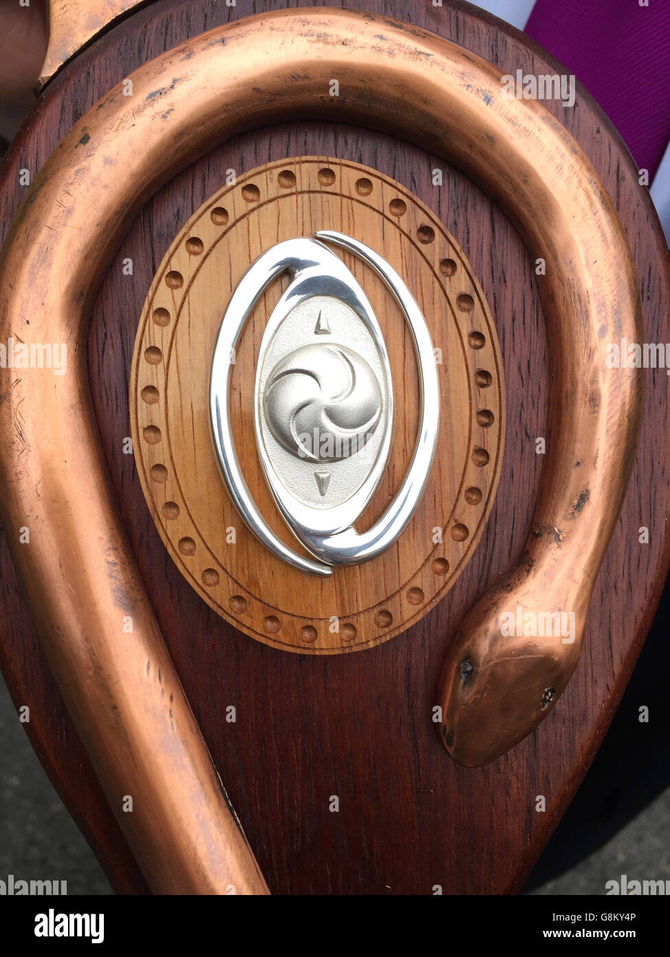 Detail from the copper wrapped wooden walking stick awarded to House of Lords peer Lord Hain, 65, from South Africa's honours system for his work fighting the country's infamous apartheid regime, the prestigious award also coming with a silver medal and a ceremonial scroll signed by President Jacob Zuma. Stock Photo