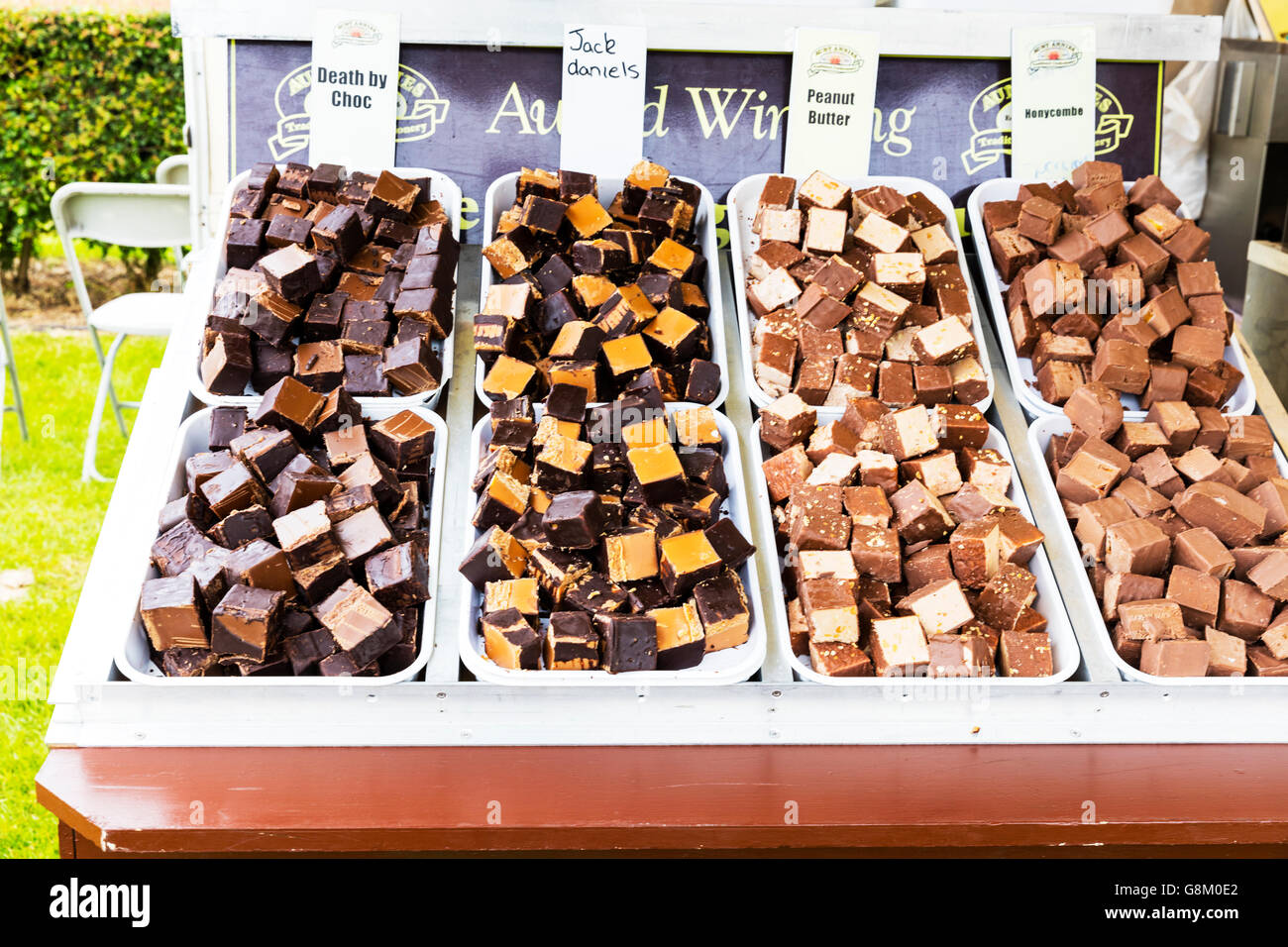 Fudge confectionery display exotic flavours flavors sweets candy death by chocolate UK England