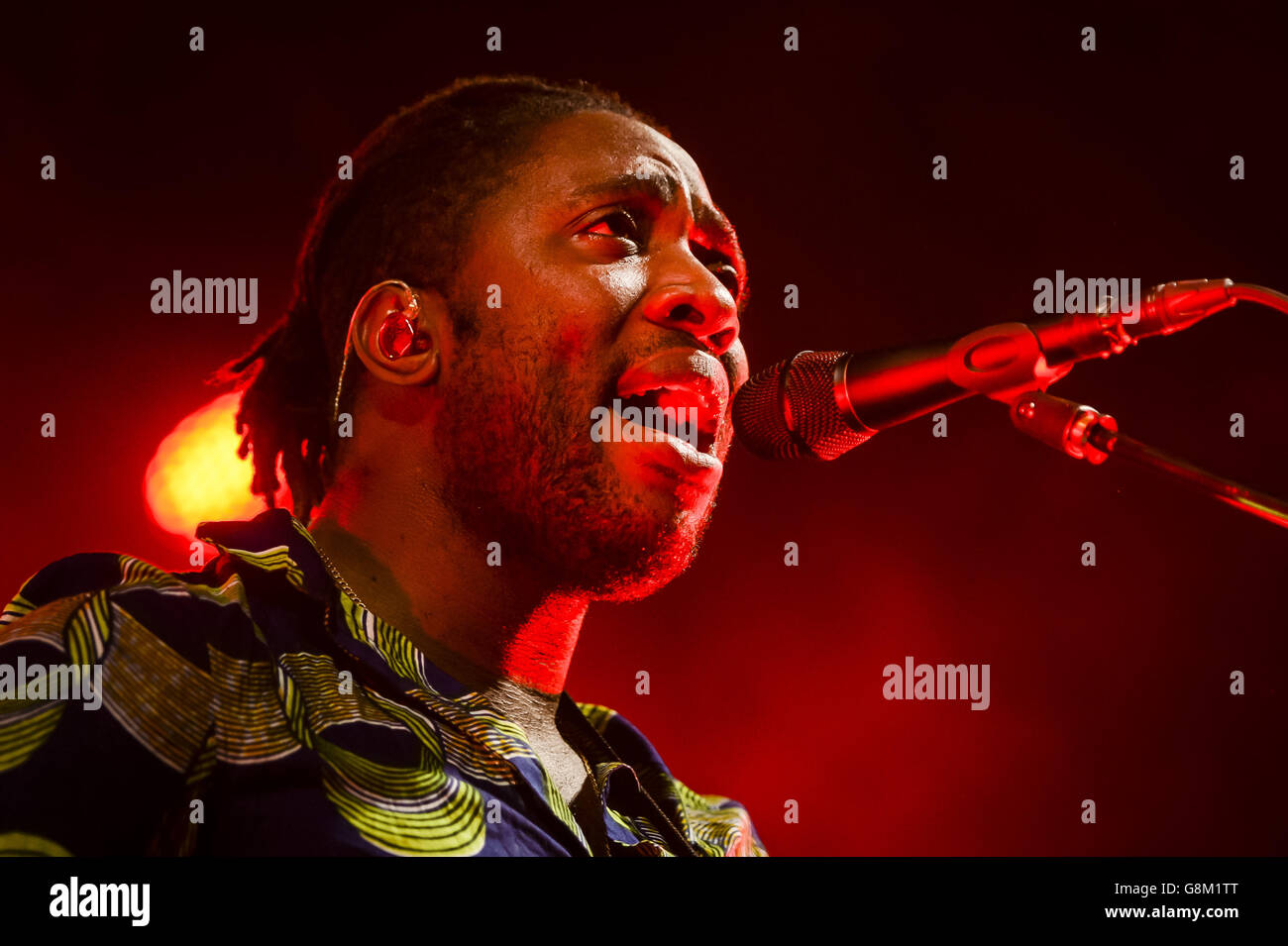 Lead singer and guitarist of Bloc Party, Kele Okereke, performs on stage at O2 Academy, Bristol