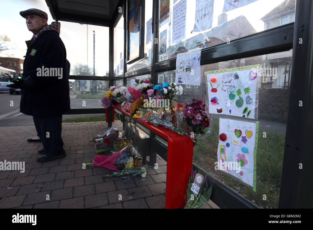 Floral Tributes Left Bus Stop 39 In Dunsbury Way Hi Res Stock