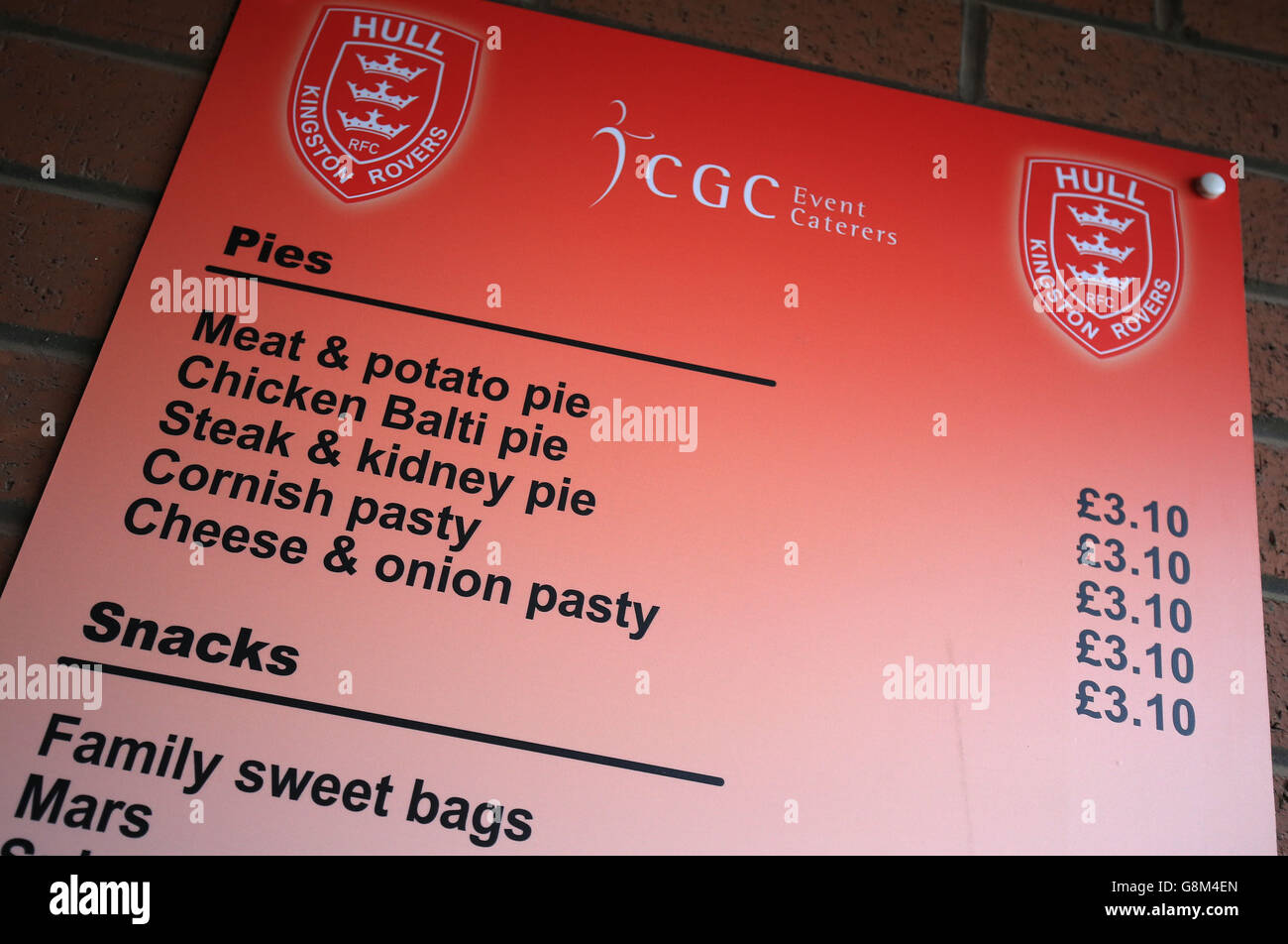 Catering menu inside the KC Lightstream Stadium before the First