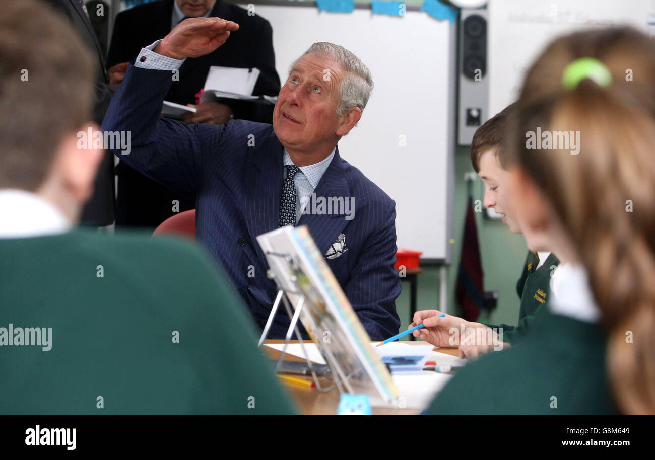 The Prince of Wales meets pupils during a visit to Ashley Primary
