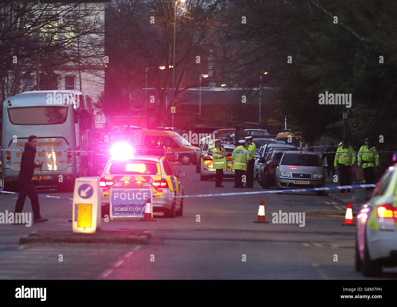 Police at the scene on Belvidere Road in South Liverpool, where five children have been hit by a car leaving a number of them with serious injuries. Stock Photo