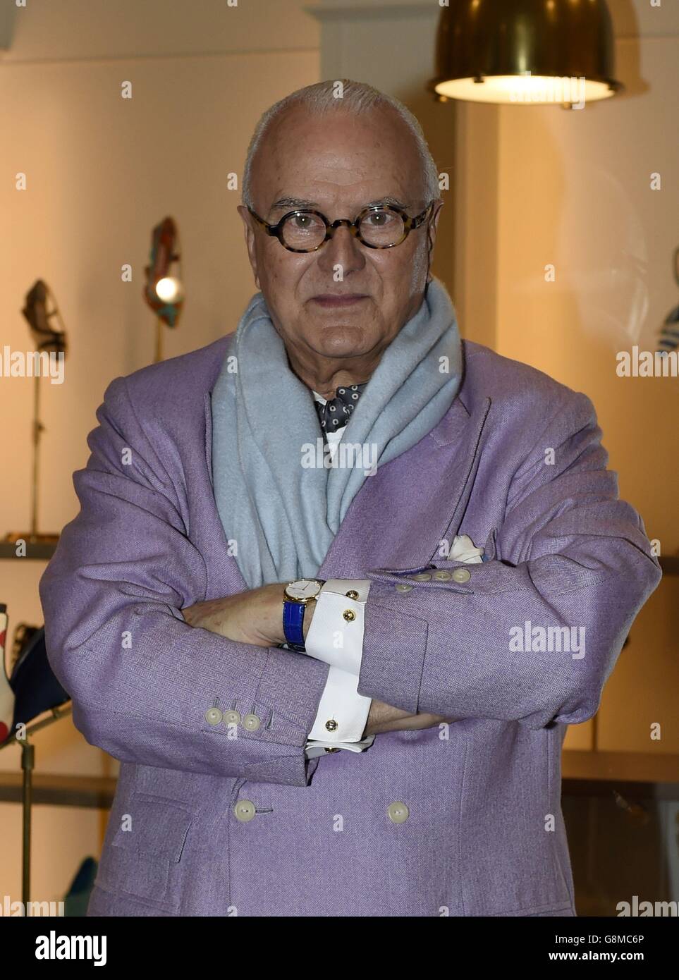 Shoe designer Manolo Blahnik at the opening of his new shop in the Burlington Arcade in London. Stock Photo