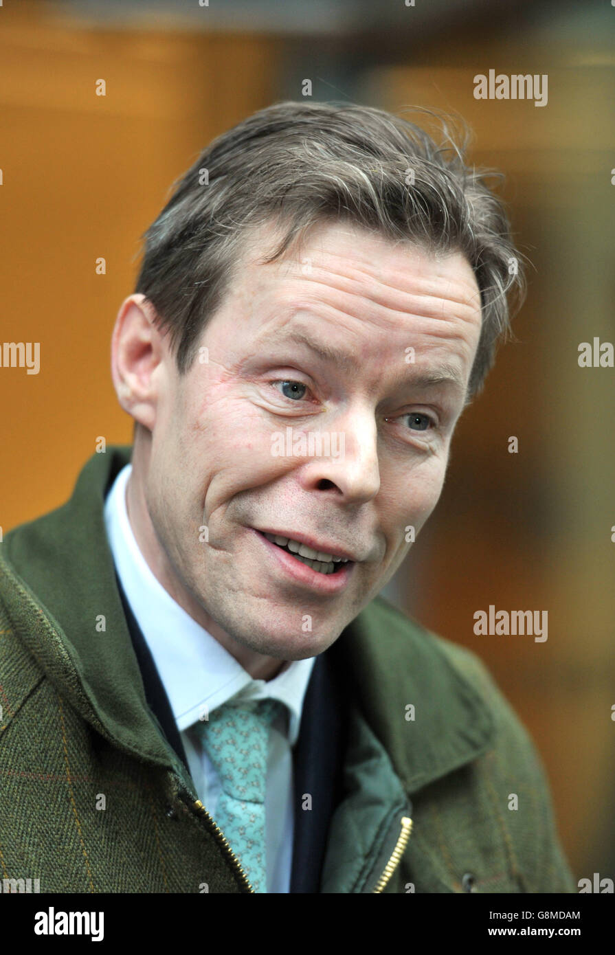 George Bingham, the only son of missing peer Lord Lucan, speaks to the media outside the High Court in London, where he was granted a death certificate by a High Court judge. Stock Photo