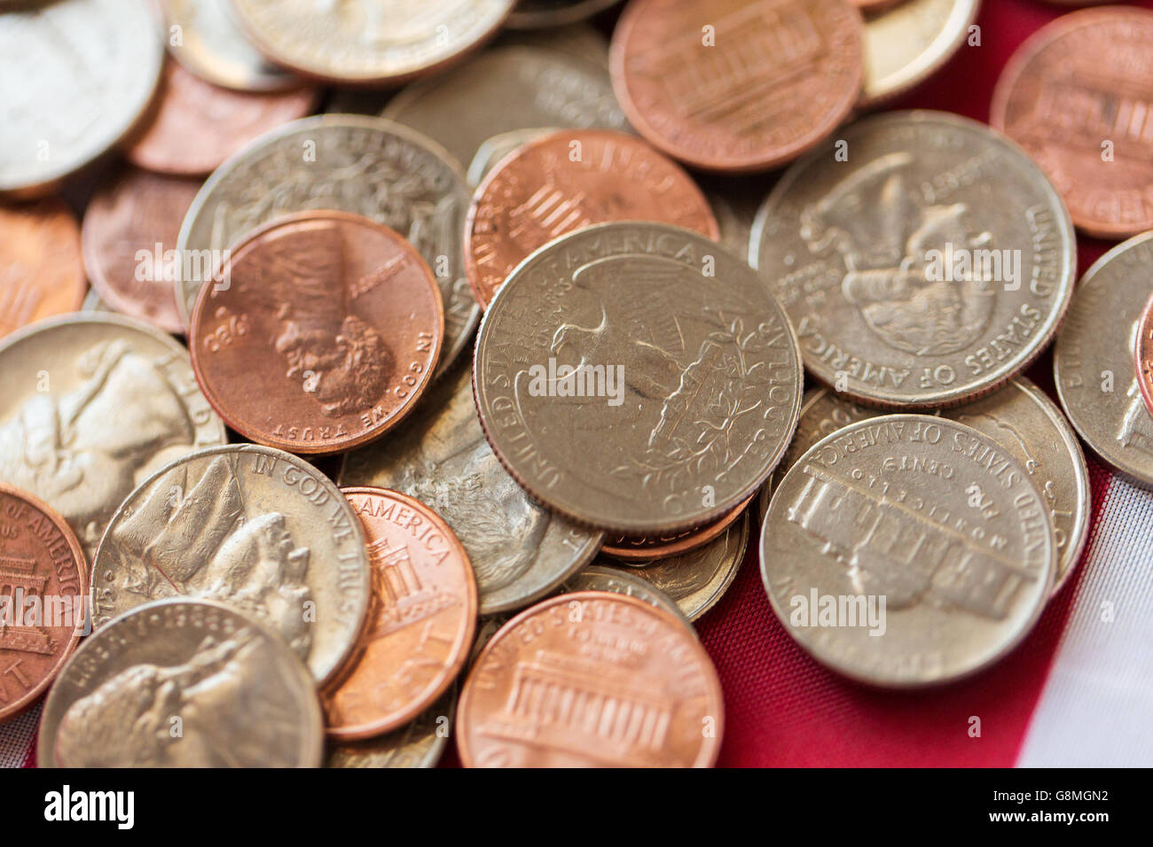 close up of american coins or money Stock Photo