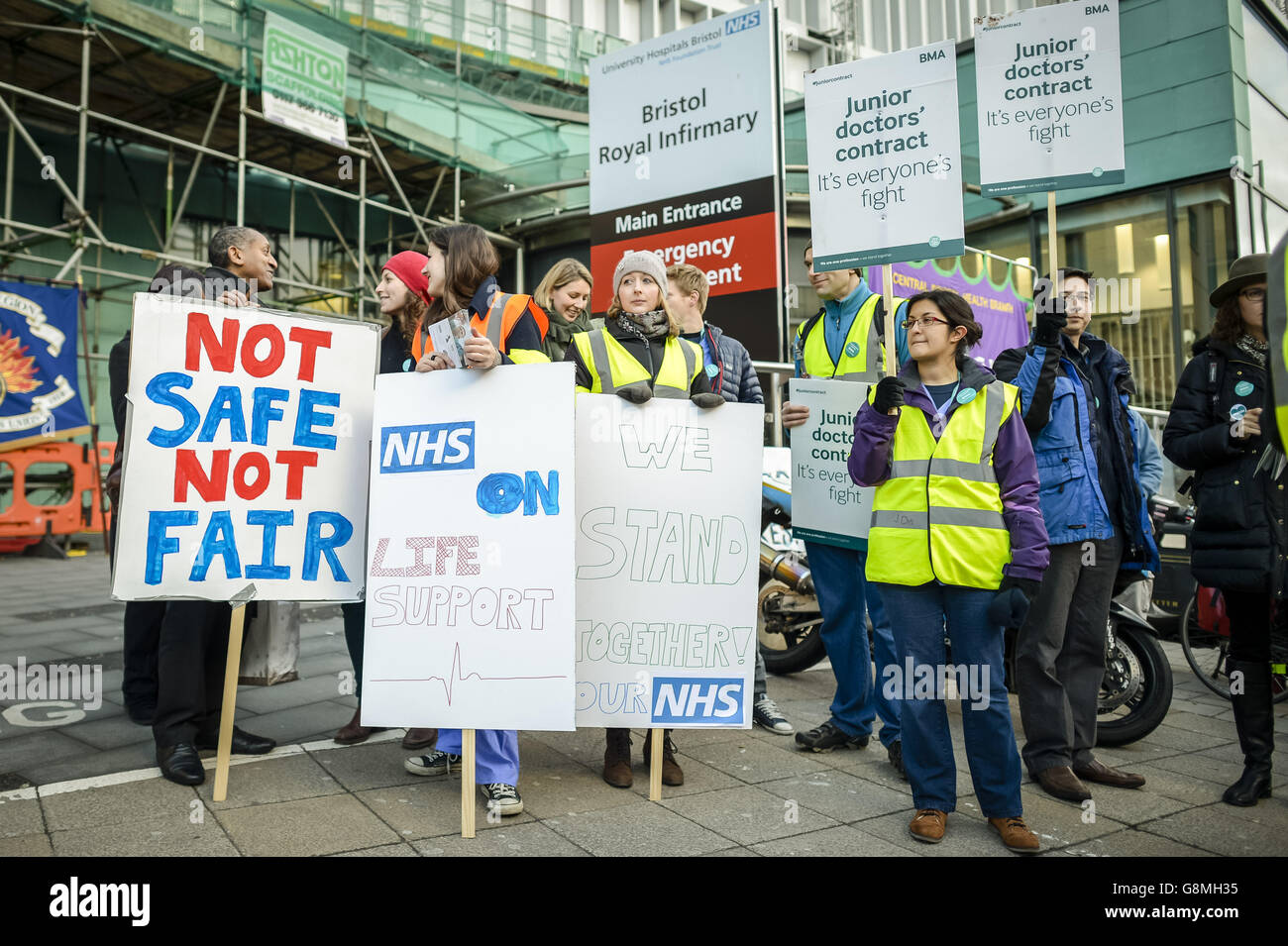 A picket line outside Bristol Royal Infirmary, Bristol, as junior