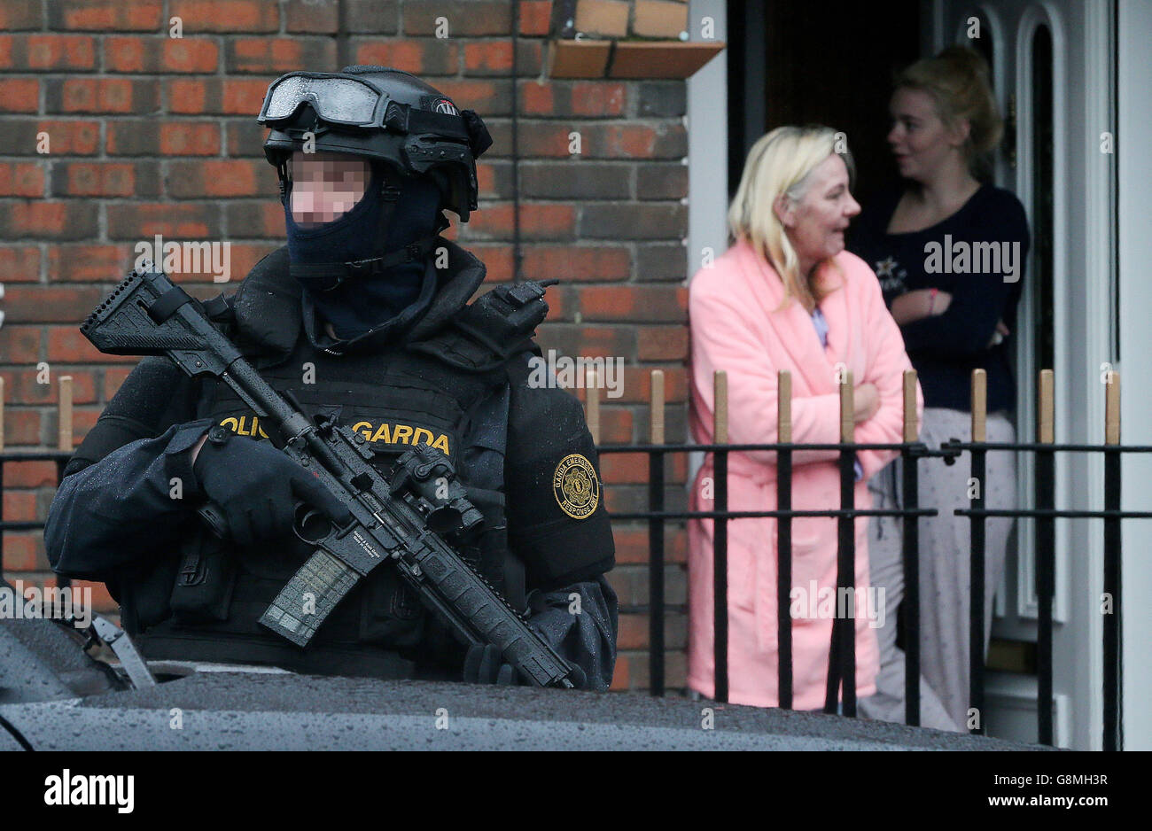 FACES PIXELATED AT THE REQUEST OF GARDA Armed Gardai from the forces Emergency Response Unit on patrol in North Inner City Dublin as gang violence has resulted in two murders in four days. Stock Photo