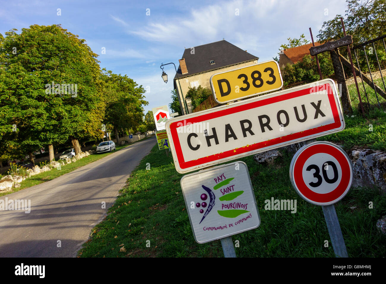 Sign for village of Charroux, Allier, Auvergne. (Charroux is classed as