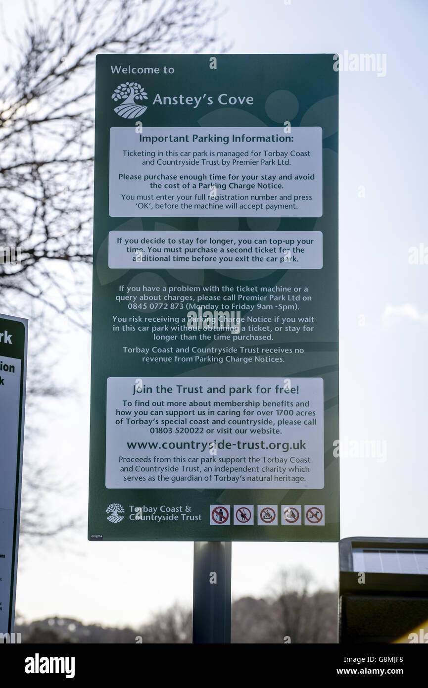 A sign at Anstey's Cove car park in Torquay, Devon, as a major search ...