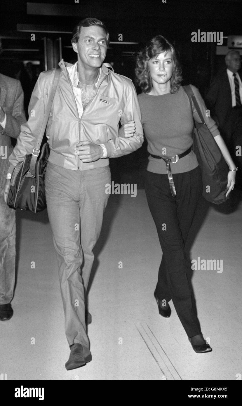 Sherry Lascoe, 20-year-old girlfriend of Richard Carpenter (l), on arrival at Heathrow Airport, London, after flying in from Los Angeles. He is in Britain to promote an LP that include the last songs his sister, Karen Carpenter, sang before her untimely death in February. Stock Photo