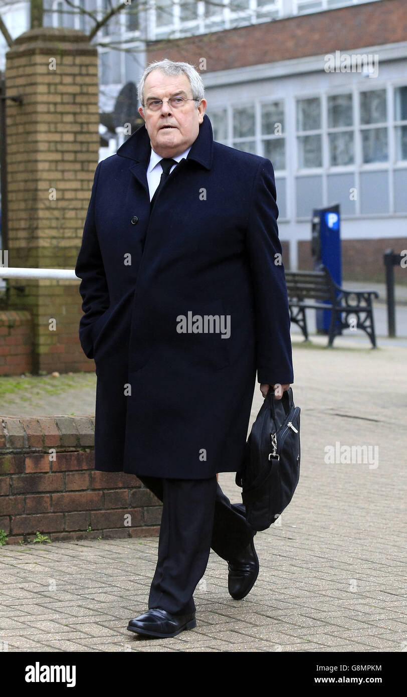 Des James, father of Private Cheryl James, arrives at Woking Coroner's Court in Surrey for the long-awaited fresh inquest which is due to begin into the death of the young soldier at the controversial Deepcut Army barracks more than 20 years ago. Stock Photo