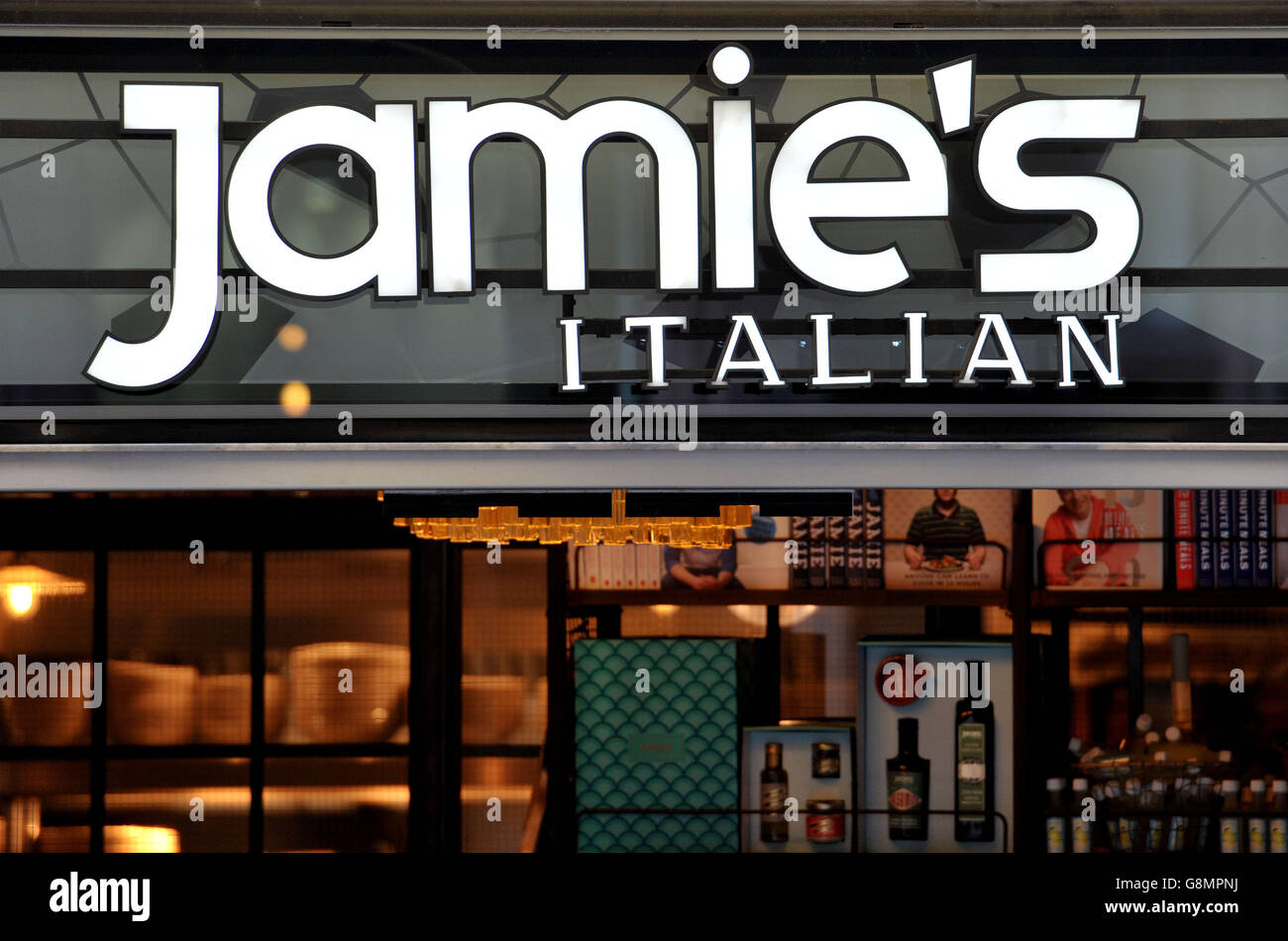 A Jamie's Italian, the restaurant chain founded and majority-owned by celebrity chef Jamie Oliver, on Old Bailey, central London. Stock Photo