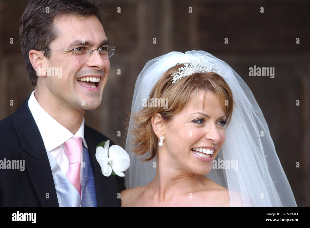 Strictly Come Dancing star Natasha Kaplinsky with her husband Justin Bower  after their wedding at Babington House near Radstock Stock Photo - Alamy, image size:1300x957
