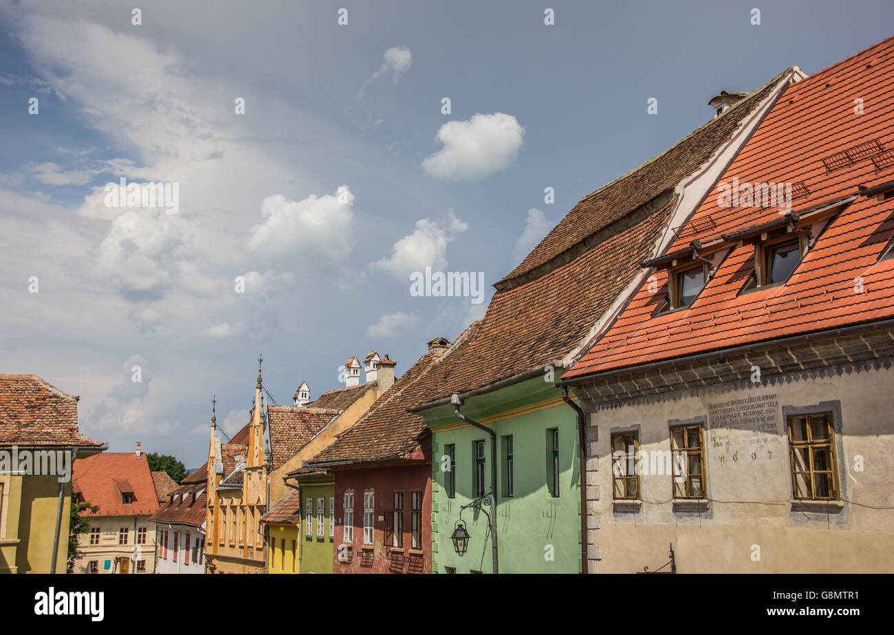 Old colorful houses in the center of Sighisoara, Romania Stock Photo