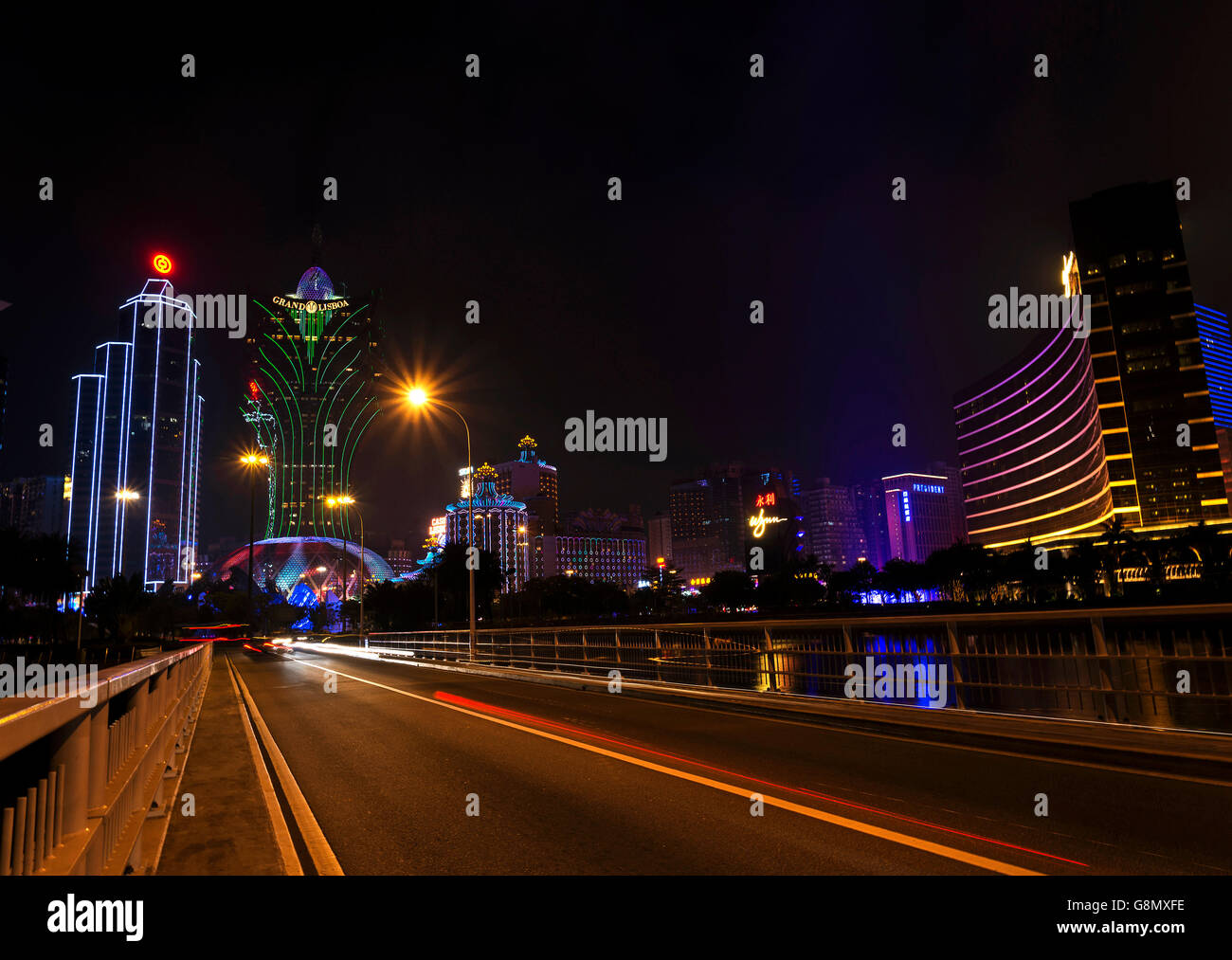 central modern macau city casino skyline in macao china at night Stock Photo