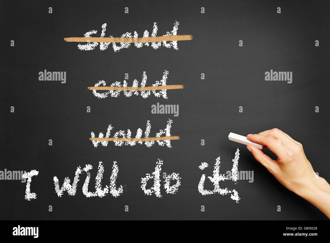 Motivational slogan 'I'll do it!' written on a chalkboard by hand Stock Photo