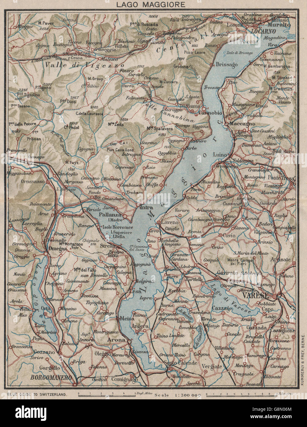 Lake Lake Maggiore Varese Locarno Arona Omegna Luino Vintage Map Stock Photo Alamy