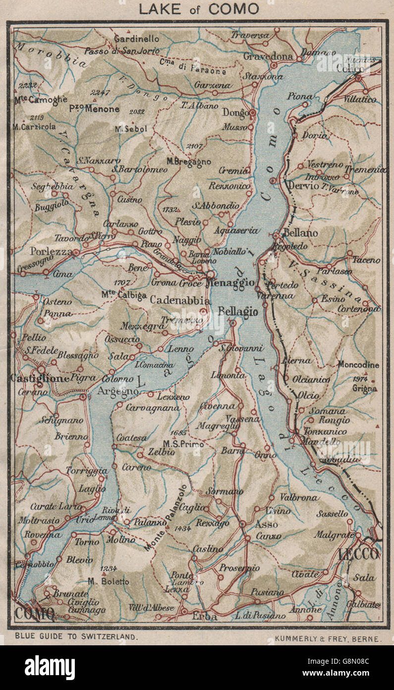 Lake Como Lecco Menaggio Bellagio Vintage Map Plan Lago De Como Stock Photo Alamy