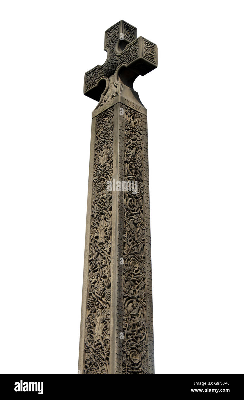 Medieval Celtic Cross on white, Whitby Abbey, North Yorkshire, England. Stock Photo