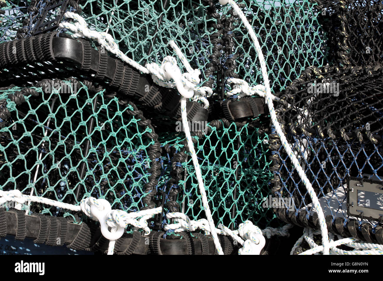 Stack of lobster pots, Scarborough, England. Stock Photo