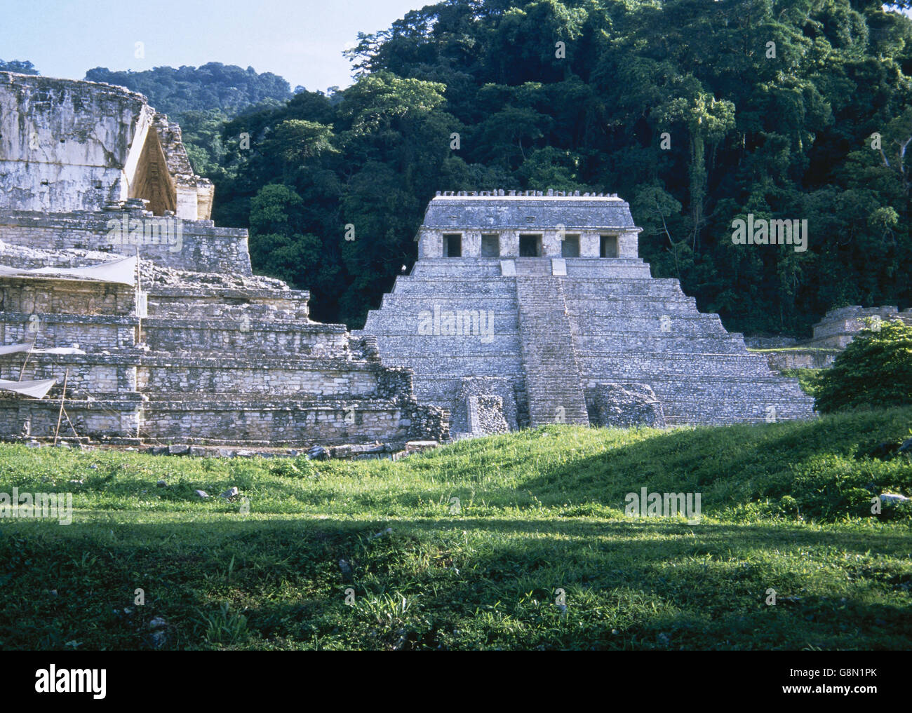 Mexico. Palenque. Maya city. 7th-8th c. temple of the Inscriptions. Funerary monument of Hanab-Kapal. Classic Period. Stock Photo