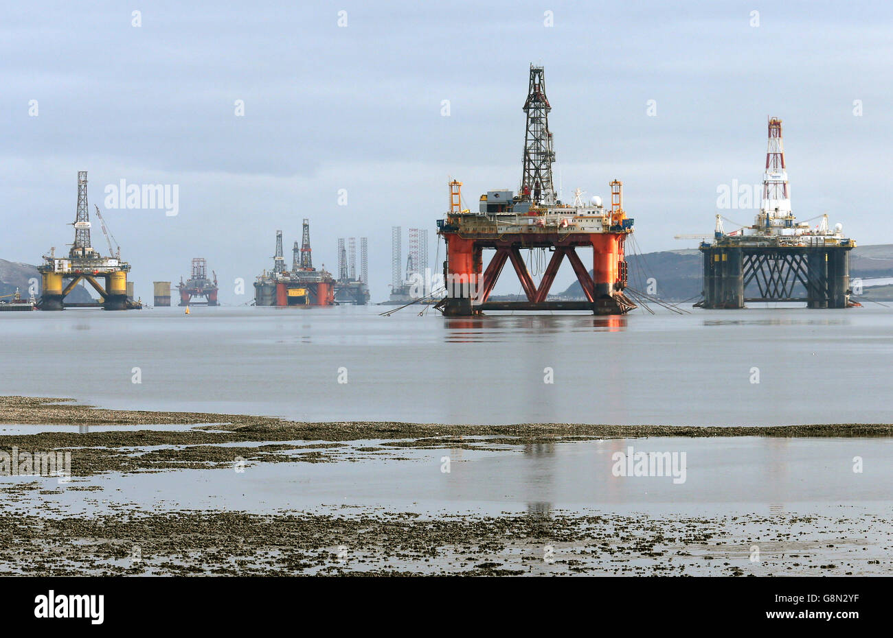 Oil platforms stand amongst other rigs which have been left in the ...