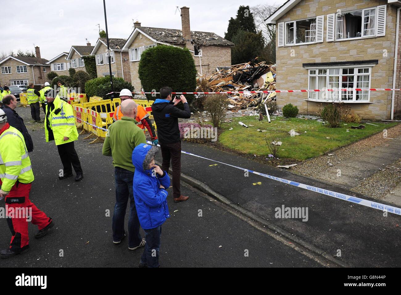 The scene in Haxby, North Yorkshire, after a house was destroyed in an explosion. Stock Photo