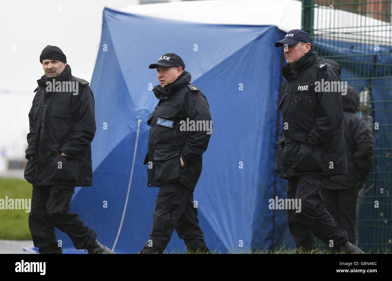 Police at a childrens play area in Rochdale where Jalal Uddin, 64, has died after being found with serious head injuries while on his way home from evening prayers. Stock Photo