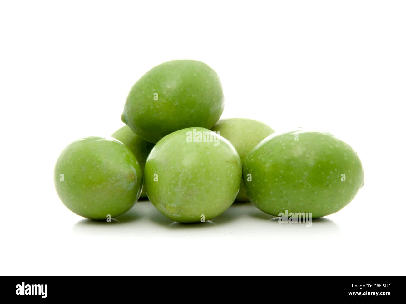 Fresh Green Olives Isolated on White Background Stock Photo