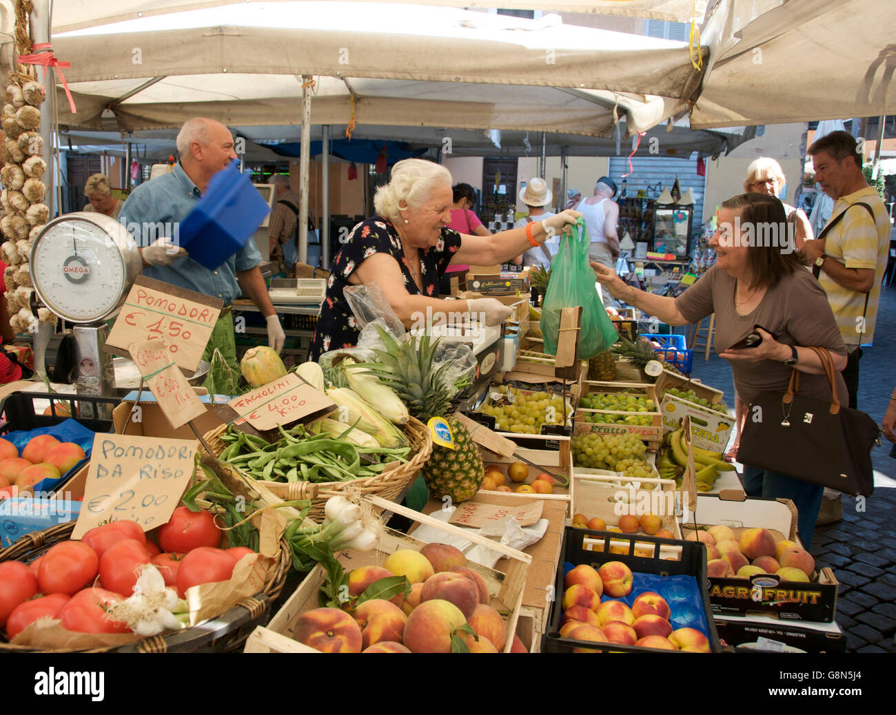 Fruit and vegetable stall, Campo dei Fiori market, Rome, Lazio, Italy, Europe Stock Photo